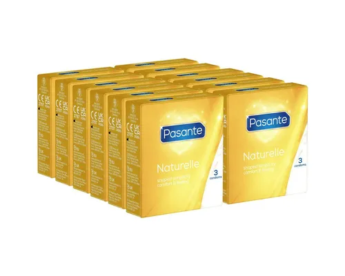 Pasante Kondome Naturelle (Natural Fit) anatomisch geformte Kondome Packung mit, 36 St., Kondome mit bequemer Passform und 66mm-Kopfteil