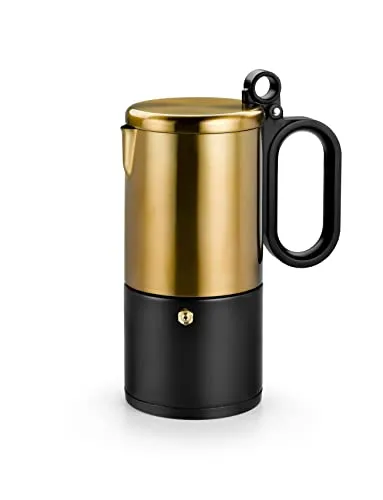 BRA Kaffe Edelstahl Espressokocher für 4 Tassen, Schwarz und Kupfer