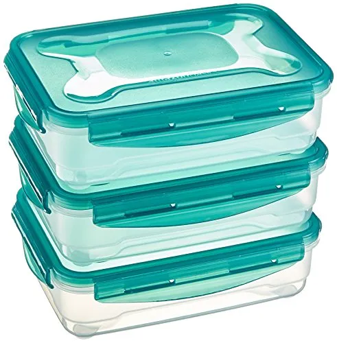 Amazon Basics Gefrierbehälter Set 3 x 1.2 l - Vorratsdosen-Set mit luftdichtem Verschluss, BPA-frei und spülmaschinenfest. Ideal für die Aufbewahrung und Mitnahme von Speisen, platzsparend stapelbar.