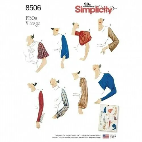 Simplicity 8506 Set Von Vintage Style Ärmel Nähmuster Passend Für Größen 10 - 22