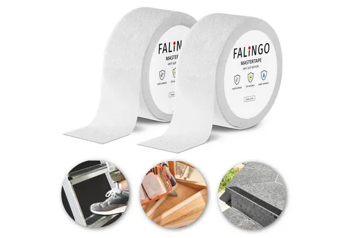 FALINGO Klebeband Antirutsch Klebeband, PVC Anti-Slip Tape, 2 Rollen 5 cm x 5 m (2-St) Selbstklebend, Trittsicherheit im Innen- und Außenbereich
