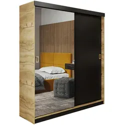 Kier Furniture Schiebetürenschrank in Honigeiche und Schwarz