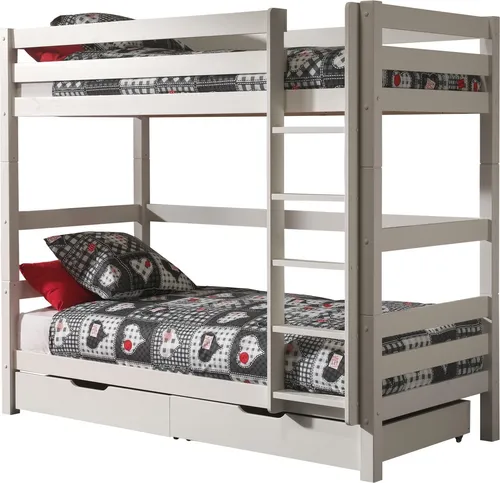 Etagenbett >PINO< in Kiefer massiv weiss lackiert - 210x182x105 (BxHxT)