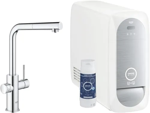 GROHE Blue Home, Küchenarmatur mit Sprudel-, Kühl- & Filterfunktion (Wasserhahn für gefiltertes, kühles und sprudelndes Trinkwasser, herausziehbarer Auslauf, ohne CO2 Flasche) chrom, 31927001