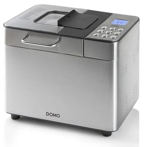 Domo Brotbackautomat B3971 - 18 Programme, Edelstahl, bis 1000g - Brotbackautomat mit 18 Programmen, inkl. glutenfrei. Integriertes Zutatenfach für Nüsse und mehr. Ideal für frisches Brot bis 1000g, mit Timer und Warmhaltefunktion.