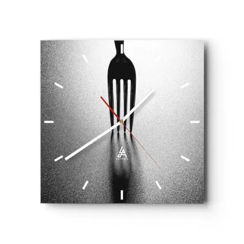 Modern Wanduhr Gabel Besteck Küche 30x30cm Quadrat Klein Wand Uhr Glas Analog Zimmeruhren Küche Büro Wohnzimmer Glasuhr Wall Clock Dekoration Design Wanddekoration Küchenuhr C3AC30x30-5355