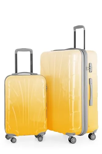 suitline - 2-teiliges Koffer Set - Leichtes Handgepäck 55cm für alle Airlines + Check-In Reisekoffer 75cm, ABS/PC, glänzend, 4 Rollen, TSA Schloss, Safari Sunrise