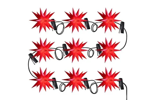 LED Weihnachtssterne Lichterkette 9 Sterne rot Ø 12 cm wetterfest mit Timer