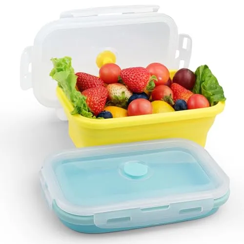 Geroony Faltbare Brotdose,2 Stück 800ML Faltbare Tupperdosen Set,Silikon Frischhaltedosen mit Deckel für Lebensmittelaufbewahrung, Meal Prep Boxn