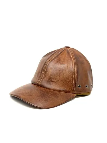 Baseball Cap Leder Outdoor Biker Kappe Lederkappe Käppi Unisex (DE/NL/SE/PL, Alphanumerisch, Einheitsgröße, Redish)