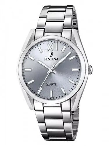 FESTINA Damenuhr F20622/J - Elegante Armbanduhr für Damen mit rundem Edelstahlgehäuse und grauem Zifferblatt. Ideal für jeden Anlass und wasserfest bis 5 atm.