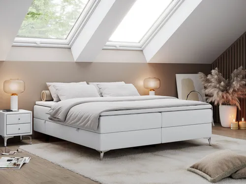 MKS MEBLE Boxspringbett Less 140x200 cm mit Bettkasten und Multipocket Matratze - 🛏️ Komfortables Boxspringbett mit 7-Zonen-Multipocket-Matratze und integriertem Bettkasten. Ideal für zusätzlichen Stauraum und erholsamen Schlaf. Minimalistisches Design passt in jedes Schlafzimmer.