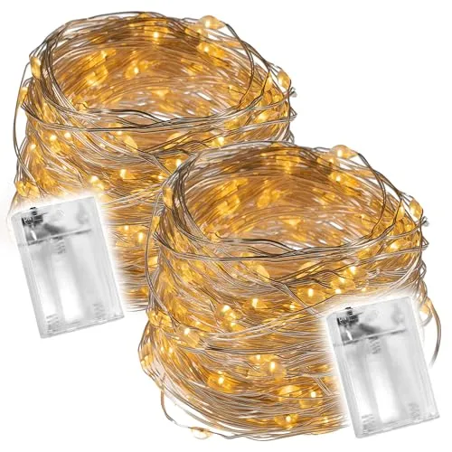 Nipach 2er Set Lichterkette Silberdraht 80 LED warmweiß Batteriebetrieb