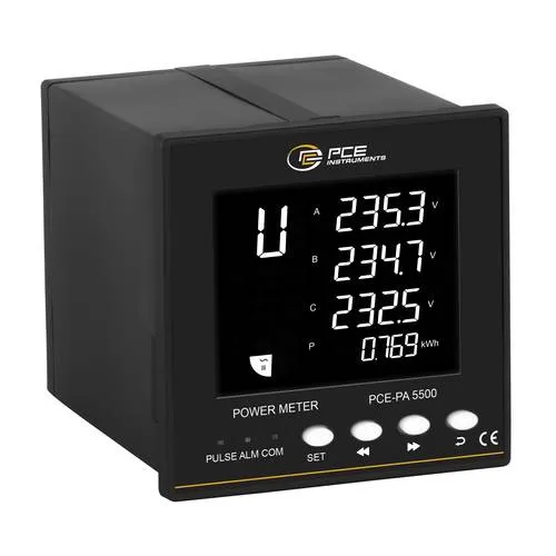 PCE PA 5500 - Leistungsmessgerät für präzise Netzanalysen - Messinstrumente mit LCD-Display, ideal zur Überwachung von Stromqualität und Netzparametern in dreiphasigen Netzen, inklusive RS485-Schnittstelle für einfache Integration.