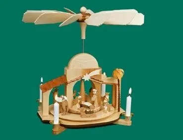 Tischpyramide für Kerzen natur Christi Geburt geschnitzt 33 cm Krippenfamilie