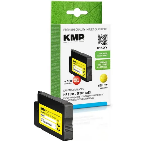 KMP Tinte H166YX für HP 953XL, 2000 Seiten, gelb - Tintenpatrone für HP OfficeJet Pro Modelle, recycelt und umweltschonend, bietet eine XL Druckleistung von 2000 Seiten für beeindruckende Druckergebnisse.