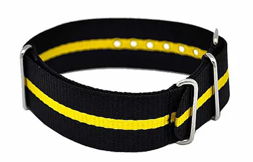 Uhrenarmband Durchzugsband Nylon schwarz/gelb 22mm NATO BAND