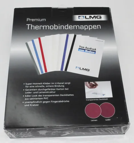 Thermomappen LMG-BMWEISS-R1.5 Premium A4 - 50 Stück - Bindegeräte-Zubehör: Hochwertige Thermomappen für die professionelle Präsentation, ideal für bis zu 15 Blatt und in edlem matten Weiß.