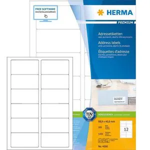 Herma Premium 4666 Etiketten, 1200 Stück - Selbstklebende Etiketten für fast alle Drucker, ideal für C6 Kuverts. Nachhaltig produziert, CO2-neutral und mit matter Oberfläche für professionelle Beschriftungen.