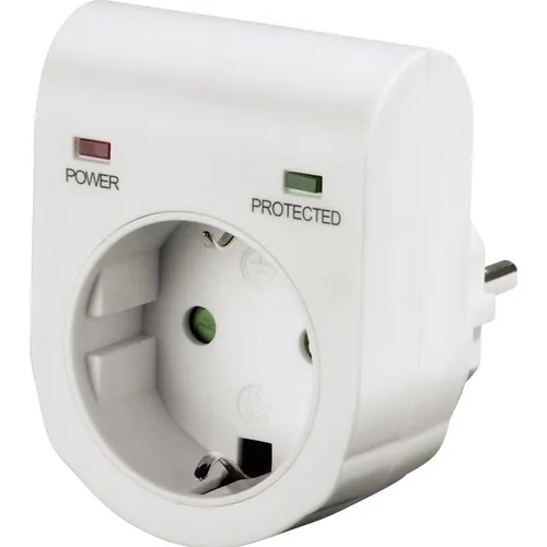Hama Überspannungsschutz Adapter für z.B. Telefonanlage, Computer, Hifi und TV-Geräte, bis 3500 W, 230 V, doppelte LED-Statusanzeige, weiß