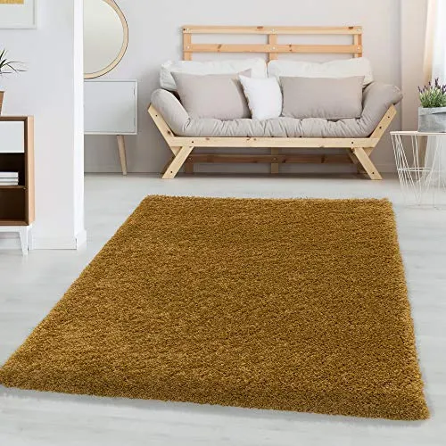 Carpettex Hochflor Teppich 240x340 cm Goldfarbe - Flauschiger Extra Weich und Pflegeleicht - Shaggy Modern Einfarbig Design für Wohnzimmer, Schlafzimmer, Esszimmer und Küche
