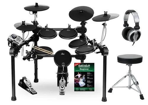 XDrum DD-520 PLUS E-Drum Kit SET 1 - E-Drums mit 458 Sounds und 20 Songs, ideal für Einsteiger. Inklusive Rack, Fußmaschine und Hi-Hat-Controller sowie Hocker und Kopfhörer im Spar-Set!