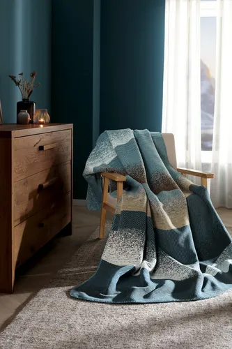 Wohndecke Ocean Wave von Biederlack, beige-blau 220x240 cm von Biederlack