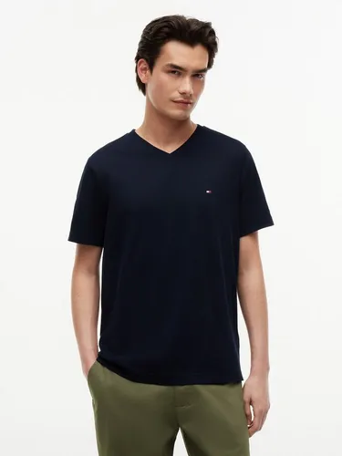 Tommy Hilfiger Herren T-Shirt Essential Tee V-Ausschnitt, Blau (Desert Sky) - T-Shirts für Herren: Bequemes Kurzarmshirt aus 100% regenerativer Baumwolle mit Tommy Hilfiger Flag, ideal für lässige Freizeitlooks und jeden Anlass.