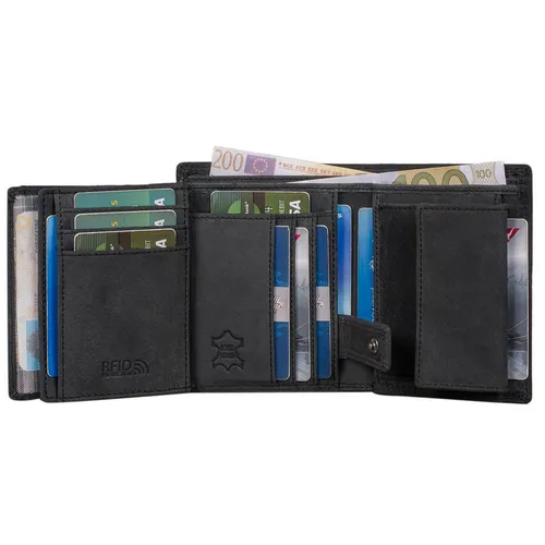 Benthill Geldbörse Herren - Echt Leder Portemonnaie mit RFID-Schutz, geräumige Kartenfächer und Münzfach in Schwarz