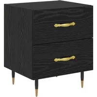 vidaXL Nachttisch Schwarz Eichen-Optik 40 x 35 x 47,5 cm - Stylischer Nachttisch aus langlebigem Holzwerkstoff, ideal für Schlafzimmer. Mit viel Stauraum und eleganten konischen Stahlbeinen für einen modernen Look.