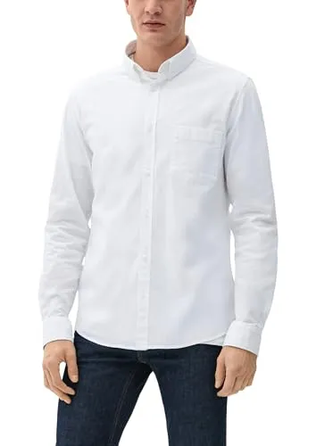 s.Oliver Langarmhemd Slim mit Button-Down-Kragen in Weiß XL - Elegantes Langarmhemd aus 98% Baumwolle für hohen Tragekomfort. Ideal für den smarten Look im Büro oder in der Freizeit.