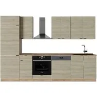 Vicco Küchenzeile Fame-Line, 300 cm in Eiche Paneel und Goldkraft - Moderne Küchenzeile mit Soft-Close-Scharniere und großem Stauraum. Ideal für individuelle Anpassungen und flexible Gestaltung Ihrer Küche.