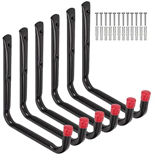 PiPaFox Hochleistungs-Stahlgaragen-Aufbewahrungshaken (6 Stück, schwarz, 7,2 