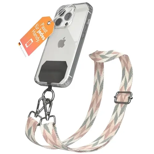 EAZY CASE - Handykette Universal zum Umhängen kompatibel mit jedem Handy Kette mit Hülle kombinierbar Handykordel Karabiner für Handyhülle Handyband zum Umhängen Mix - Mint/Rosa Metall Silber
