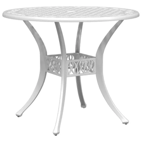vidaXL Gartentisch Weiß Ø90x75 cm aus Aluminiumguss in weiß von vidaXL