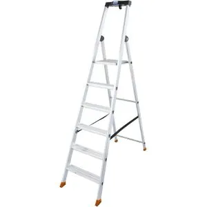 Krause Stehleiter Monto Solido, 126658 - Aluminium 6 Stufen - Leiter für bis zu 150 kg, max. Arbeitshöhe 3,30 m. Extrem rutschhemmende Plattform und hohe Sicherheit durch stabilen Bügel und Ablage. Ideal für professionellen Einsatz!