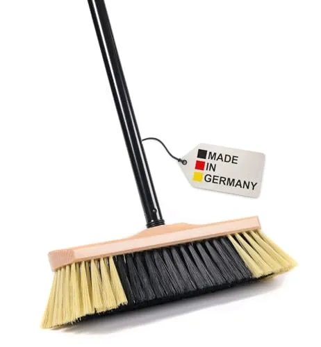 BawiTec Zimmerbesen 30cm Breit mit Teleskopstiel 75-130cm lang verstellbar Kehrbesen Haushaltsbesen Holz Buche lackiert mit Besenstiel feine weiche Borsten zweifarbig Kunsthaar für Innen