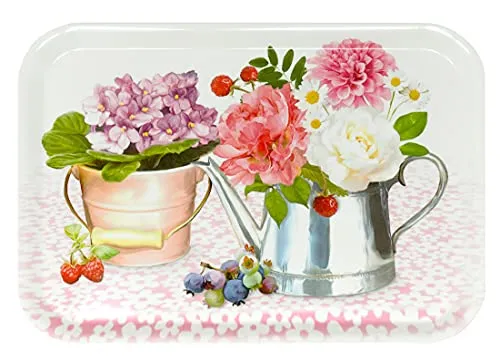 Lashuma Küchentablett mittel groß, Buntes Getränketablett 38x26 cm, Frühstückstablett Motiv: Pfingstrose