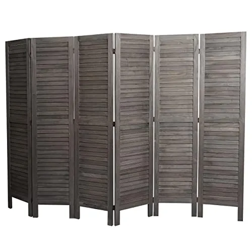 Mendler Paravent HWC-G30, Trennwand Sichtschutz Raumteiler, Shabby-Look 170x240cm - grau-braun