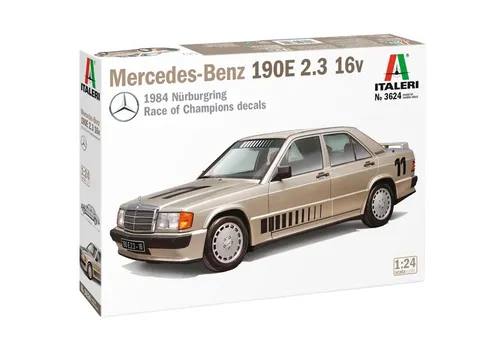 Italeri 3624 1:24 Mercedes-Benz 190E Bausatz - Auto-Modellbausätze, detailgetreuer Plastikbausatz im Maßstab 1:24, inklusive bebilderter Anleitung für einfachen Selbstaufbau.