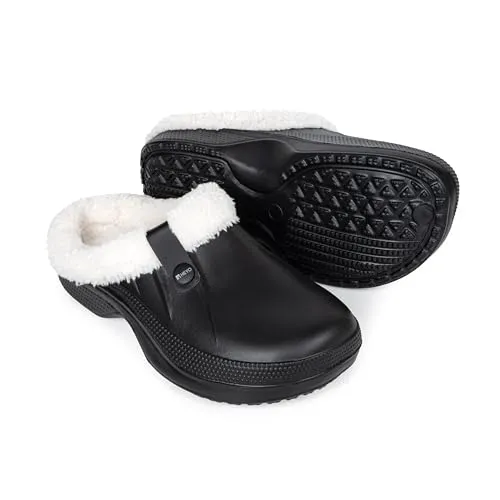 HEYO Clogs gefüttert Damen Herren warme Hausschuhe Winter Pantoffeln Pantoletten Leicht wasserdicht HKO03 (Schwarz, EU Schuhgrößensystem, Erwachsene, Numerisch, M, 44)