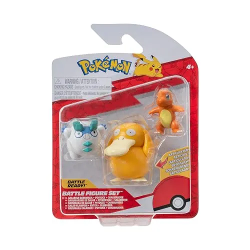 Pokémon PKW3598 - Battle Figure Set - Glumanda, Galar-Flampion, Enton, offizielles Figuren Set