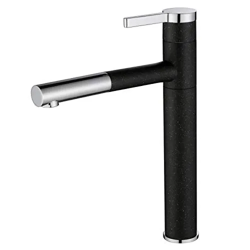 Luccio Hochdruck Küchen Armatur Einhand Mischbatterie mit ausziehbarer Brause in Granit Schwarz