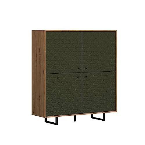 trendteam Sentra Highboard Dunkelgrün/Eiche - Flexibles Design - Kommode mit individueller Gestaltungsfreiheit, dunklen Fronten und warmer Eiche, ideal für kreative Einrichtungsstile.