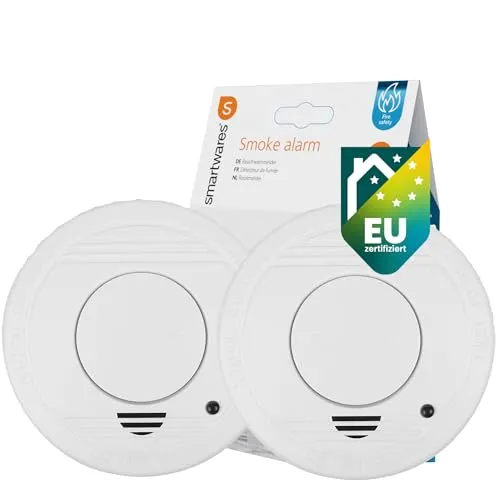 Smartwares RM250/2 Rauchwarnmelder 2-Pack - Kabelloser Rauchwarnmelder mit LED-Anzeige, ideal für sicheren Brandschutz in Ihrem Zuhause. Lieferumfang: 2 Rauchmelder inkl. Batterien und Montagezubehör.