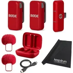 RØDE Rode Wireless Micro Drahtloses Mikrofon-System USB-C Rot - Drahtloses Mikrofon-System für Content Creator und Vlogs. Kompakt mit Ladecase und Windschutz für beste Audioqualität bei Außenaufnahmen.