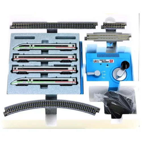 KATO by Lemke K10960 N ICE4 Startset - Modellbahn Startset mit 4-teiligem ICE4 Triebzug, Lichtwechsel und leistungsstarkem Motor. Inklusive Kato-Schienenoval (677 x 1337 mm) für den perfekten Einstieg in die Modelleisenbahn.