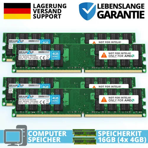 16GB DDR2 RAM PC2-6400U 2Rx16 UDIMM - PC2-6400U-666 800 MHz NUR AMD (4x 4GB)