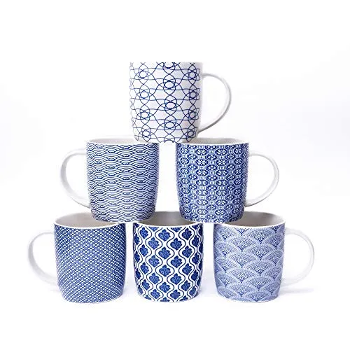 6er Set Kaffeebecher mit geometrischem Muster - Bechersets aus hochwertiger Keramik, ideal für Kaffee, Tee und mehr. Jedes Set enthält 6 einzigartige Tassen mit stilvollen blauen Mustern – perfekt für Zuhause oder als Geschenk!