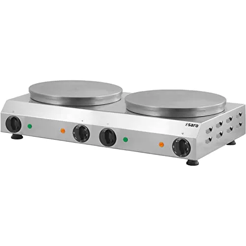 SARO Crêpeseisen Modell PIERRE - Hochwertiges Waffeleisen mit Edelstahl-Gehäuse und Gusseisen-Platten, ideal für Gastronomie und Veranstaltungen. Temperatur bis 300 °C für perfekte Crêpes.